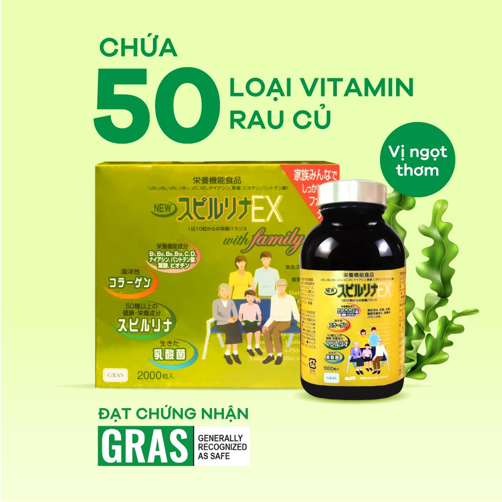 Tảo vàng cao cấp Spirulina EX 2000 viên