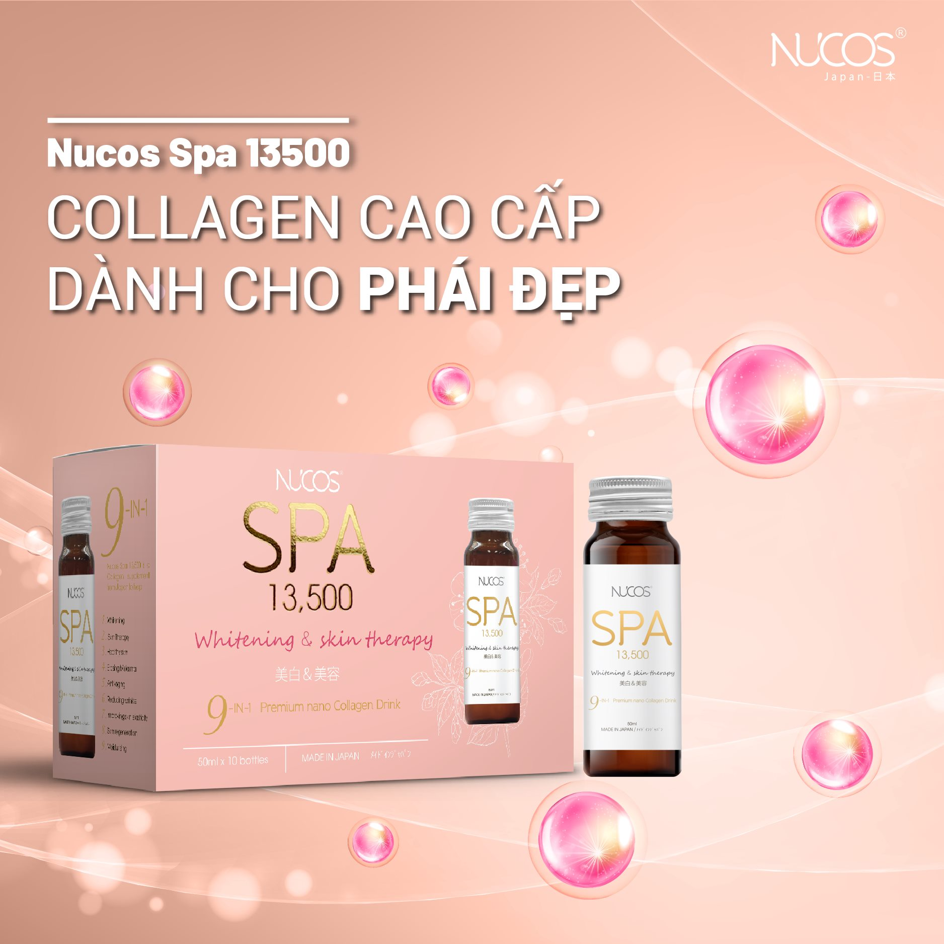 Nước uống Collagen Nucos Spa 13,500mg (Hộp 10 chai x 50ml)