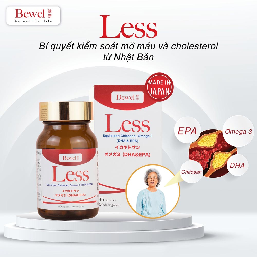 Viên uống hỗ trợ giảm mỡ máu và Cholesterol Waki Bewel Less 45 viên  Date 7/2024