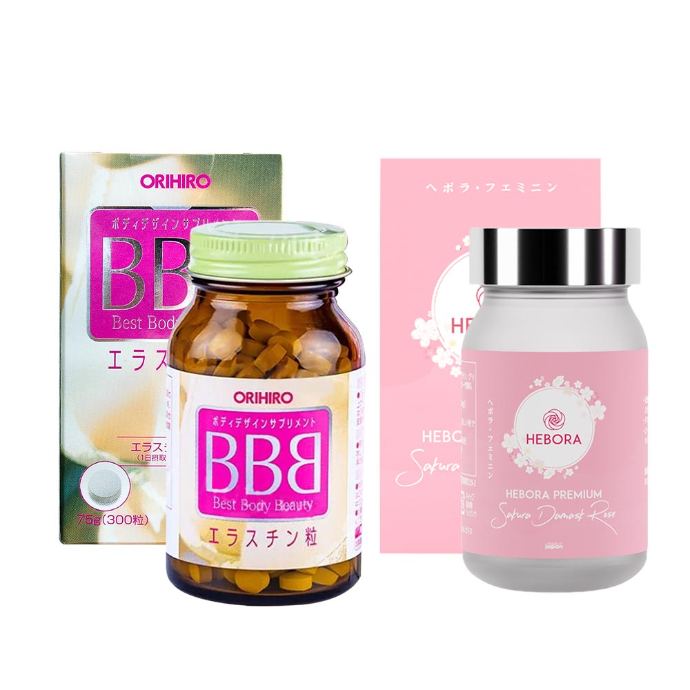 Bộ đôi hồi xuân Orihiro BBB Best Body Beauty 300 viên và Hebora 60 viên