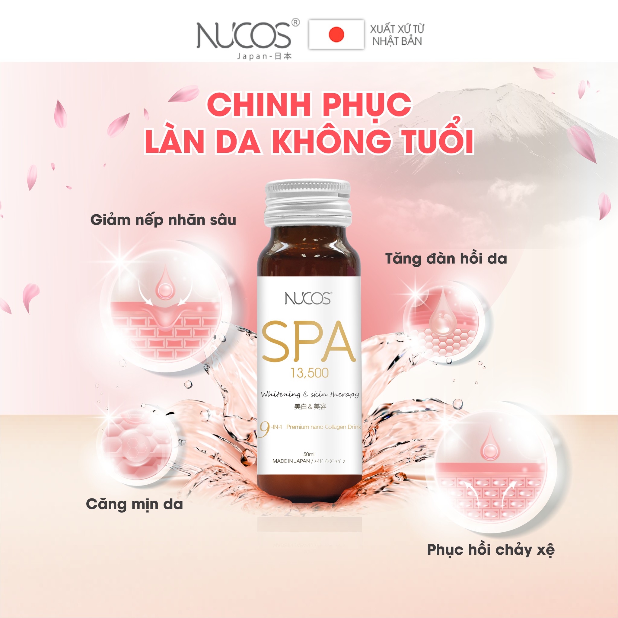 Combo 2 hộp nước uống Collagen Nucos Spa 13.500mg (Hộp 10 chai x 50ml) 