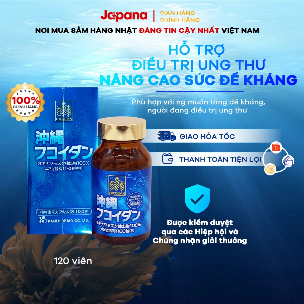 Viên uống hỗ trợ điều trị ung thư Kanehide Bio Okinawa Fucoidan xanh 180 viên (Nội địa)